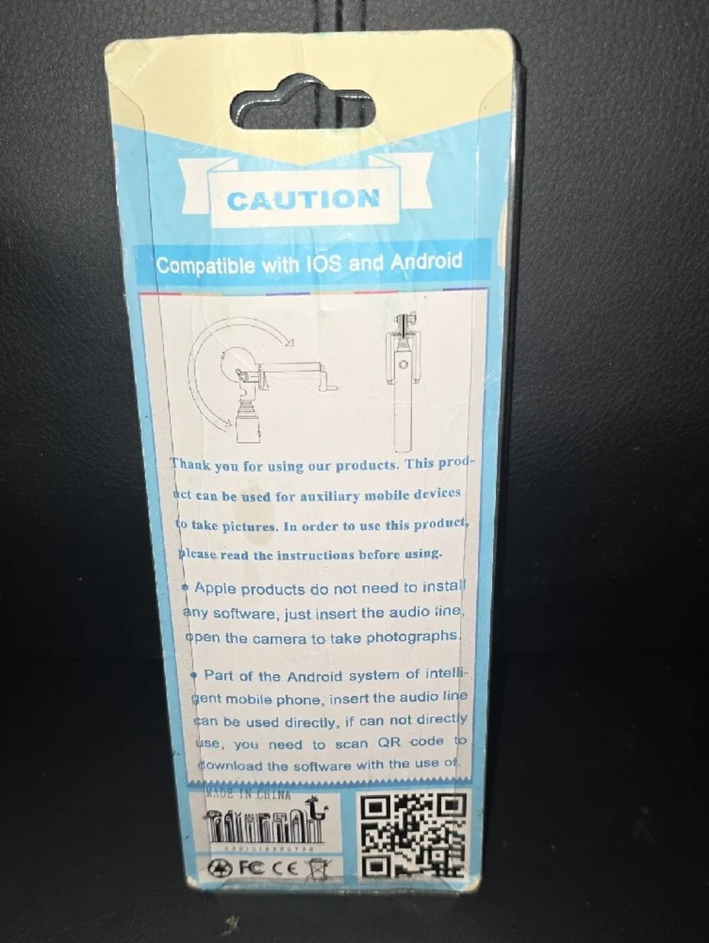 Blue Selfie Stick with Wired Shutter